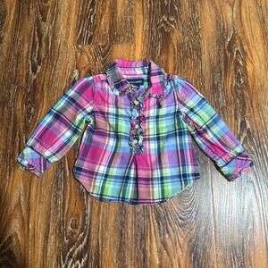 Vintage Ralph Lauren Girls Size 9M Kids Multicolor Plaid Button-Down Shirt